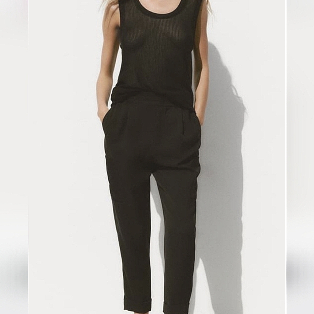 Zara Black Cropped Tapered Cargo Pants